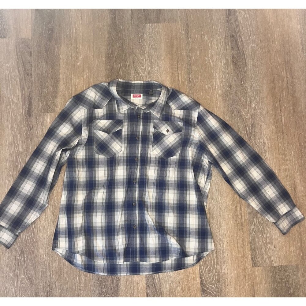 Wrangler Men’s Blue Plaid Long Sleeve Button-Up Shirt Size 3XL